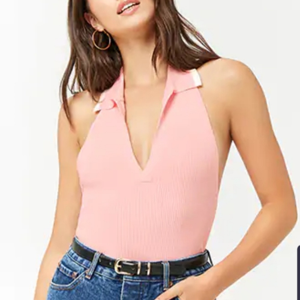 Pink ribbed halter top